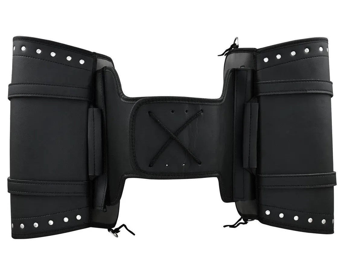 Handcrafted leather saddle bag with metal stud embellishments