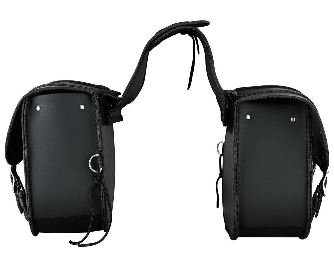 Structured leather saddle bag with edge stud detailing