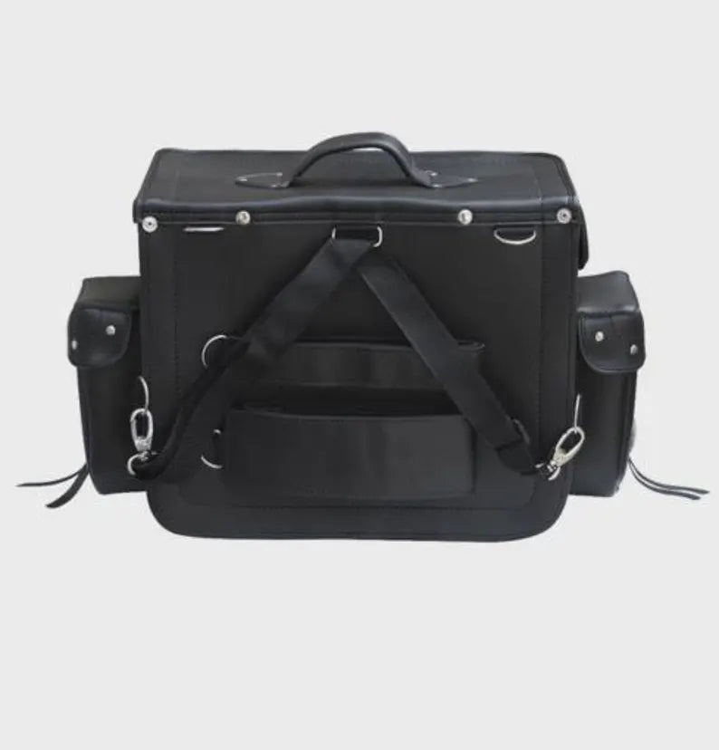 Black leather bag with straps