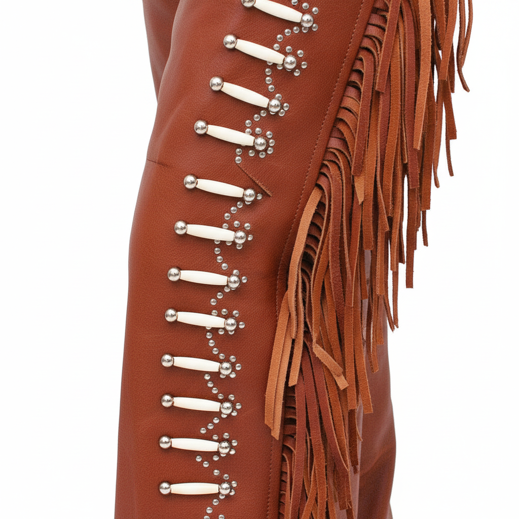 Leather Chap Stud & Fringe Close-up