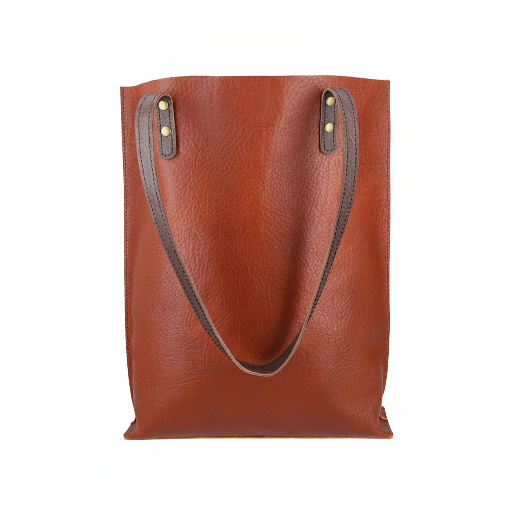 Rust Brown Leather Tote Bag | Vegetable-Tanned Buffalo Hide