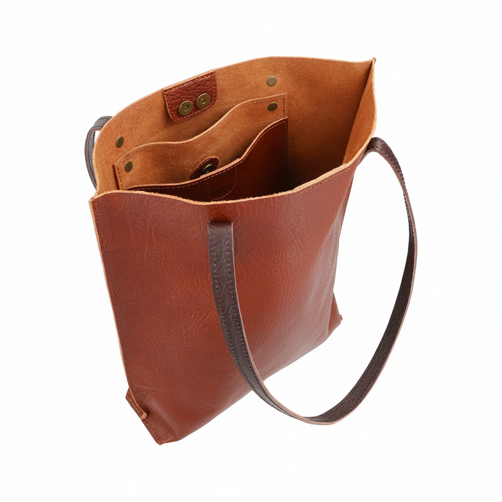 Rust Brown Leather Tote Bag | Vegetable-Tanned Buffalo Hide