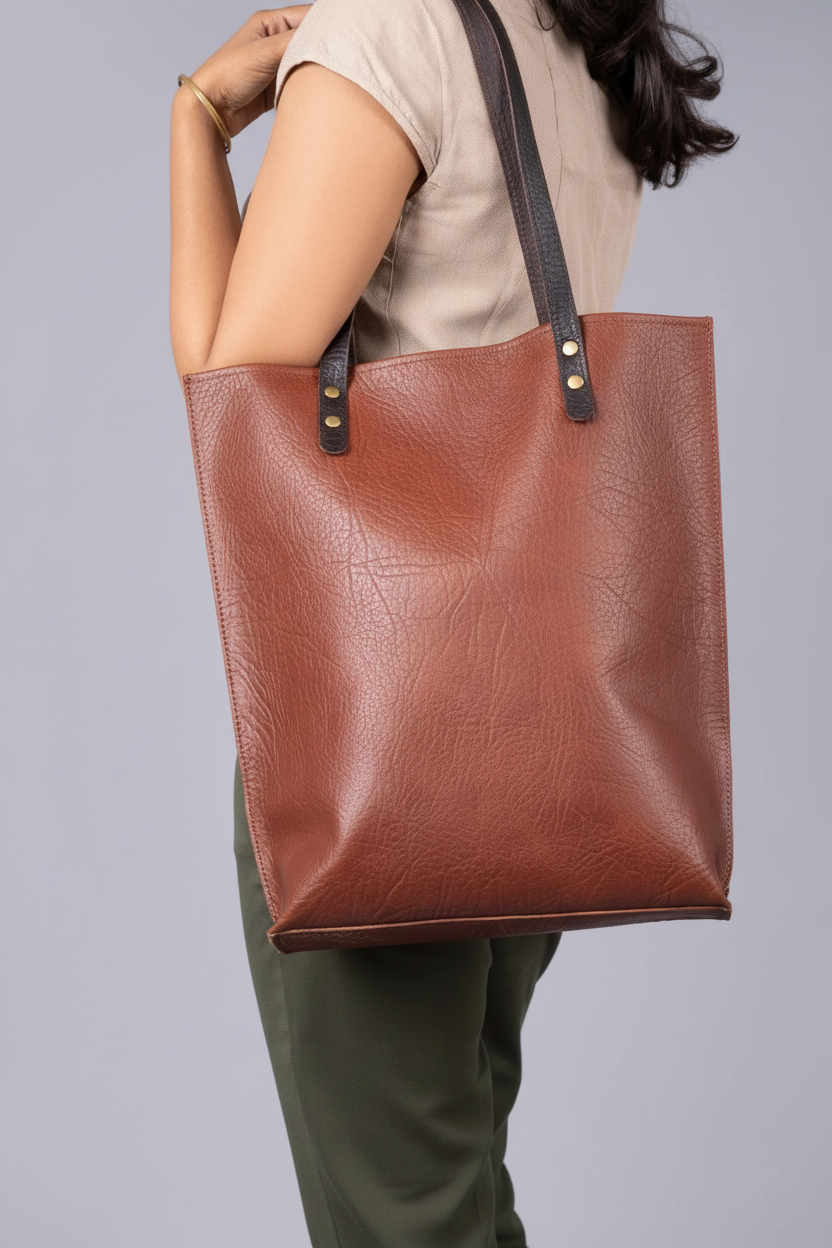 Rust Brown Leather Tote Bag | Vegetable-Tanned Buffalo Hide