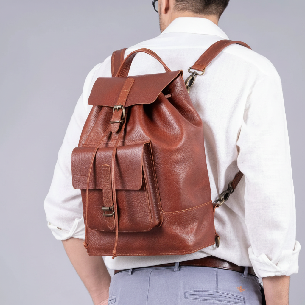 Rust Brown Leather Drifter Backpack | Vegetable-Tanned Buffalo Hide