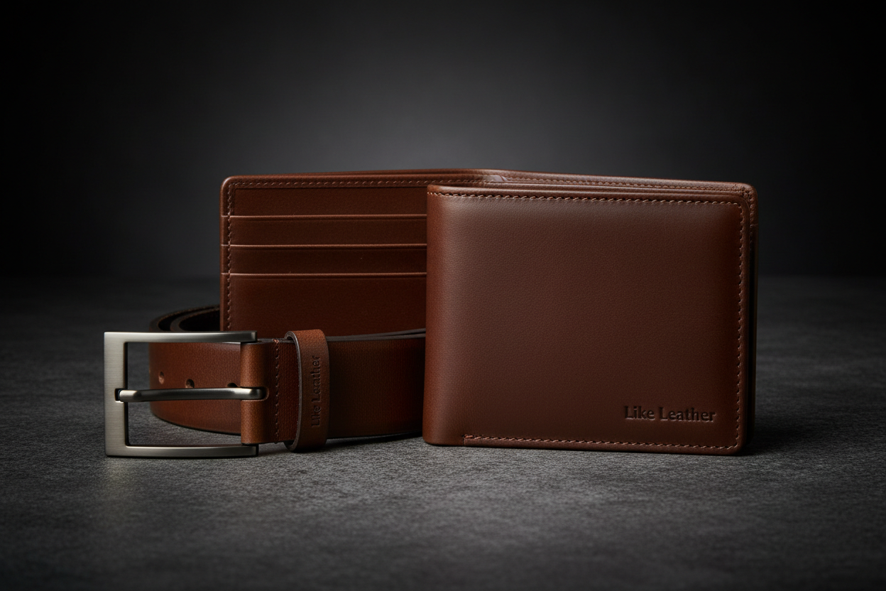 Like Leather Embossed Wallet and Belt Together