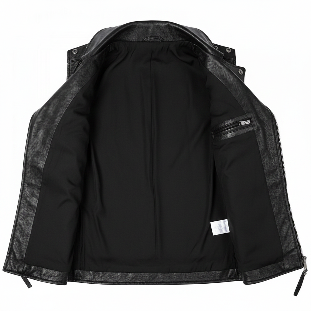 Men's Black Leather Biker Vest - Single Interior Pocket