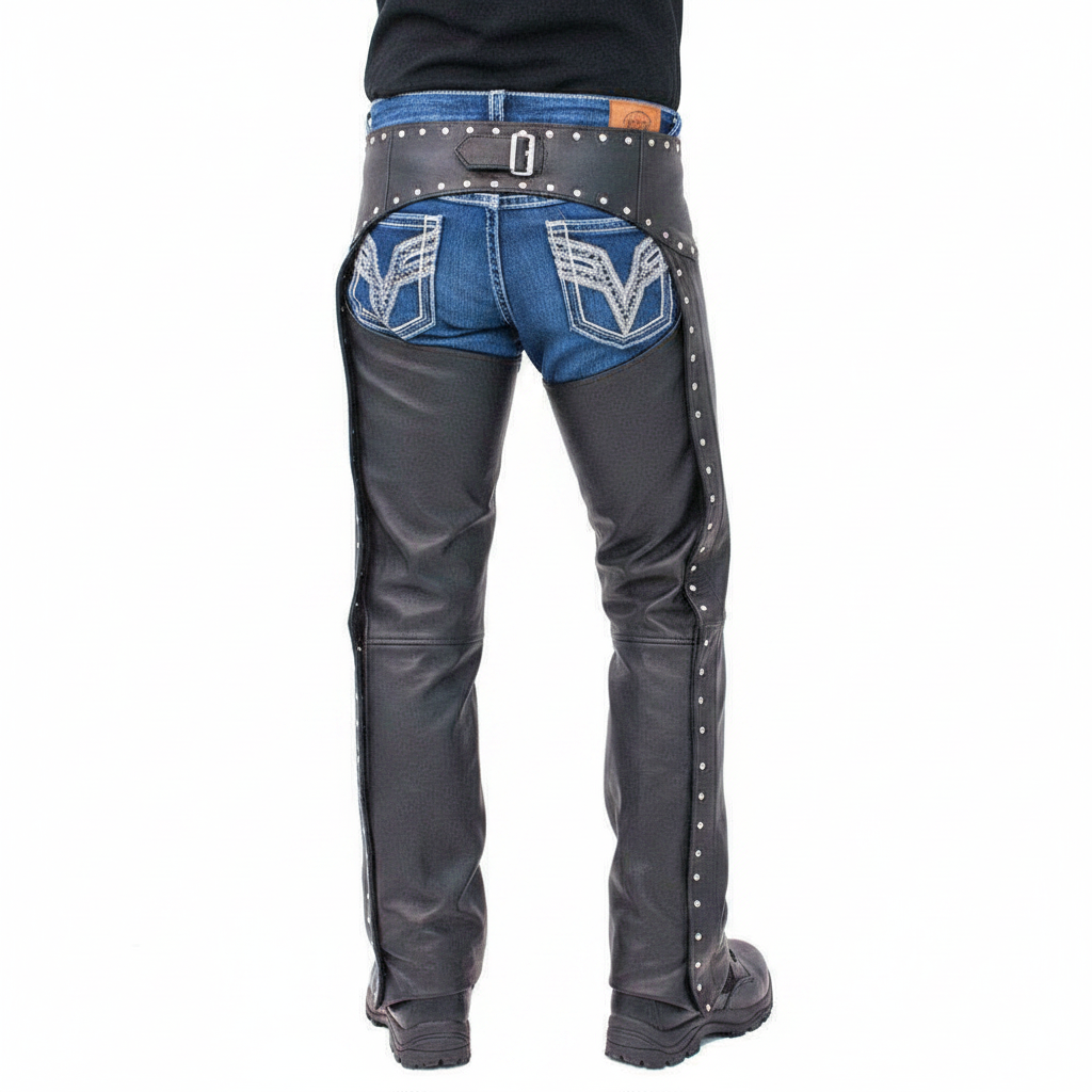 Men's Black Leather Chaps Back View