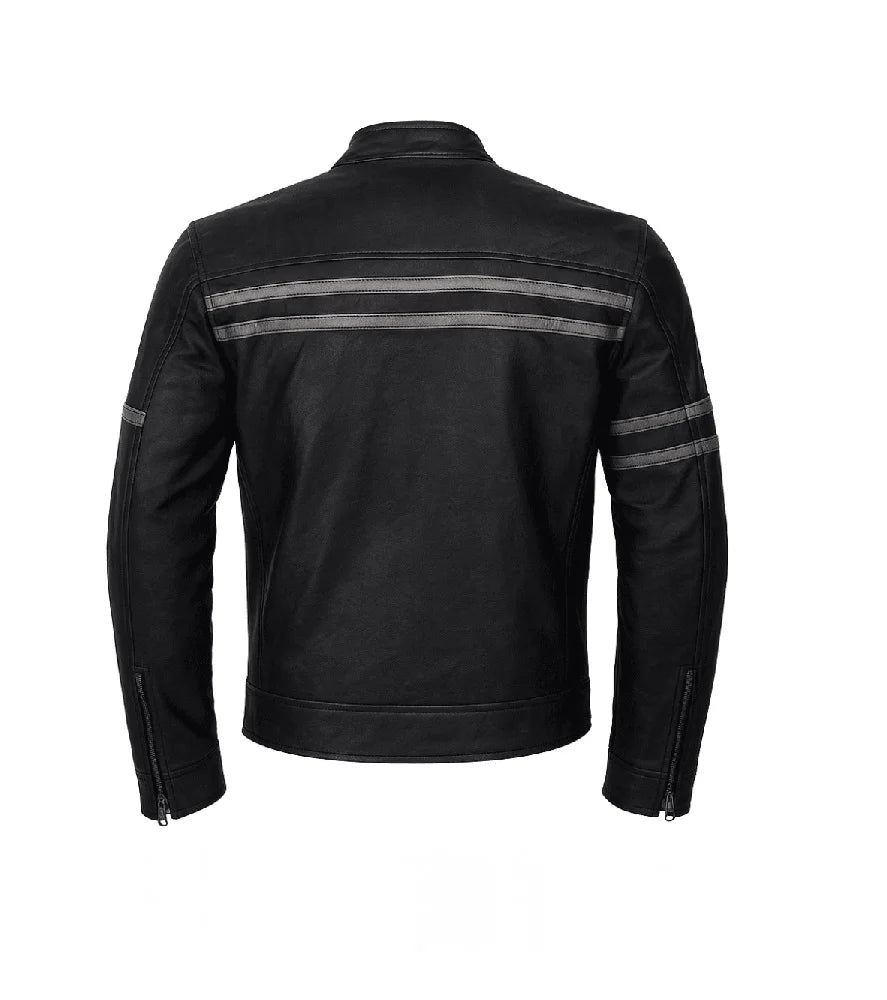 Phantom Stripe Leather Biker Jacket