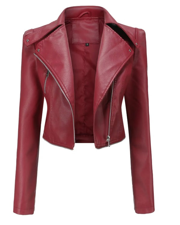 Women's quilted soft leather jacket – back view
