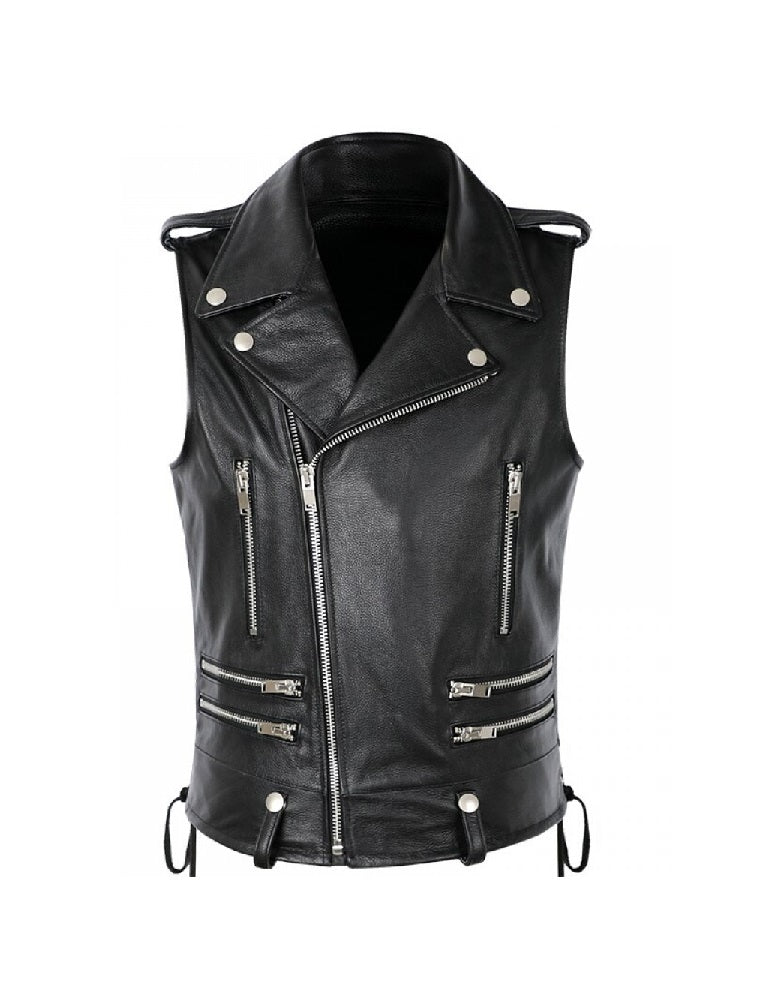 Black leather vest with zippers