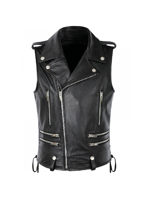 Black leather vest with zippers