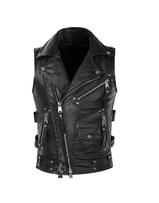 Black leather vest with zippers and buttons