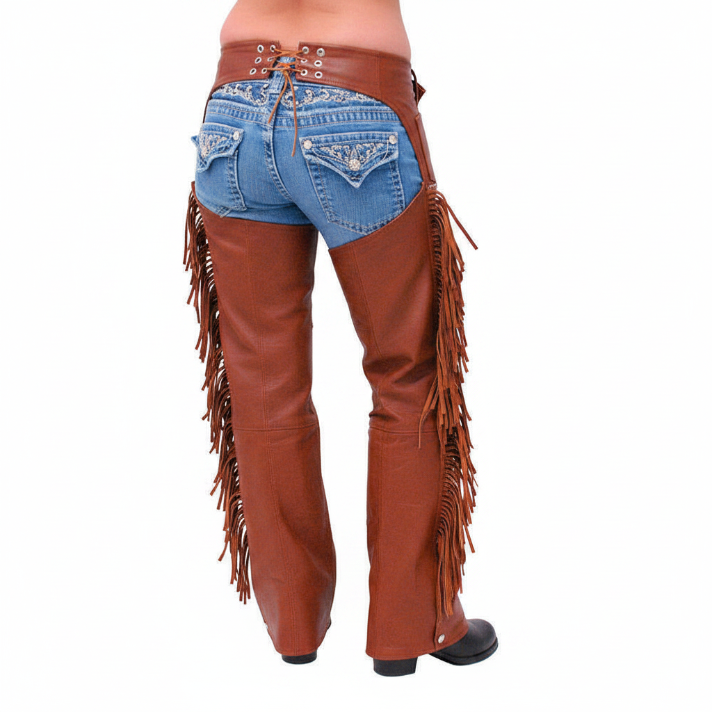 Women's Brown Leather Chaps Back View