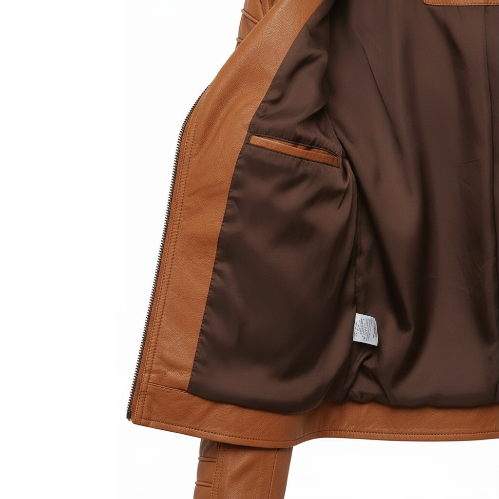 Brown jacket with leather trim